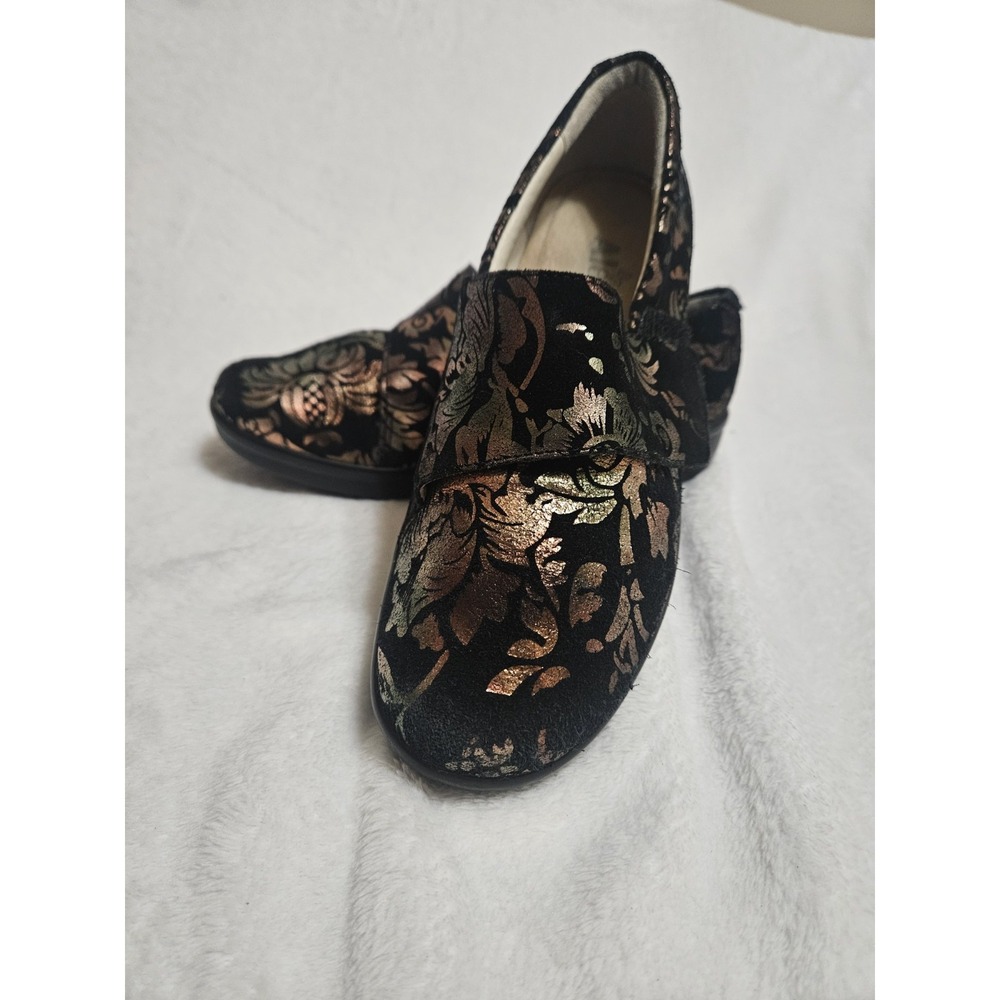 Alegria Lauryn Black Metallic Bronze Floral Clog Shoes EU 38 LAU-557